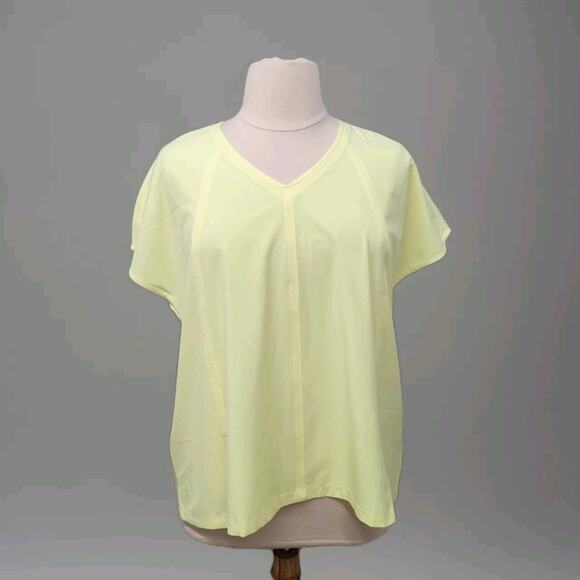 ATHLETA BOULEVARD V-NECK TEE T-SHIRT Size 1X Neon Yellow Green - Picture 1 of 10